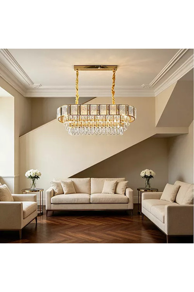 Generic Brand ثريا كريستال معلقة مودرن ذهبي بقاعدة E14 مقاس 80×30 سم 10 لمبات HA/E6886/800*300GD
