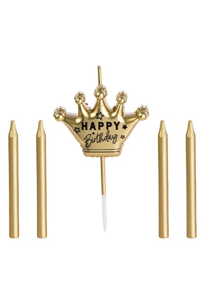 OEM Set Lumanari Zi de Nastere de Culoare Aurie Coroana Happy Birthday - 5buc