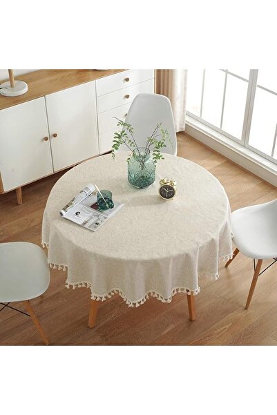 GENERAL Washable Cotton Linen Tablecloths Fabric Tassel Tablecloth Dust-Proof...