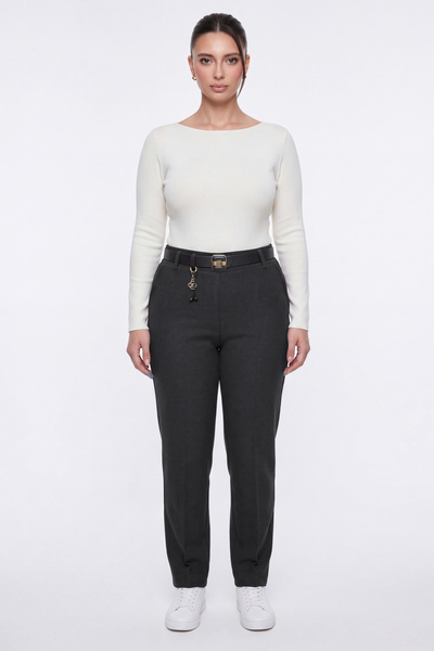 EXİTLİNE Women's Black Winter High Waist Belted Trousers with Accessories and...
