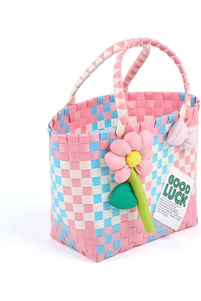 Hannea ® Handwoven Kids Floral Picnic Basket, Colorful PP Woven Gift Handbag ...