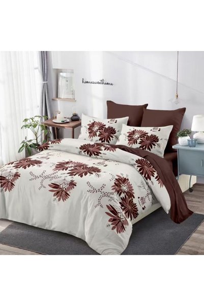 OEM Finet 6-piece Duvet Cover Set - elegant brown floral pattern, refined des...