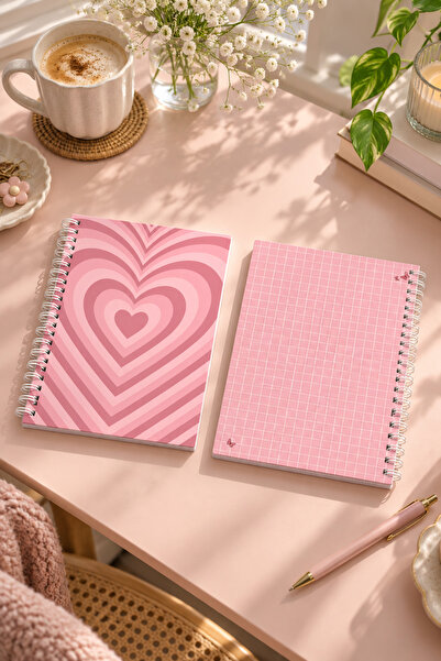 Paytak Moda Heart Patterned A5 Spiral Colorful Notebook 45 Sheets 90 Pages 30...