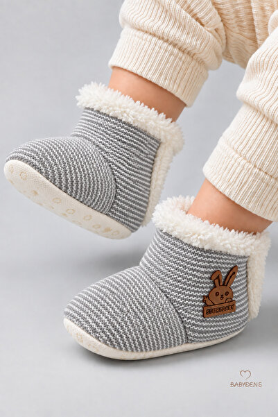 BABYDEN'S İlk Adım Bebek Panduf Kaydırmaz Tabanlı Polar Astarlı Tavşan Armalı...