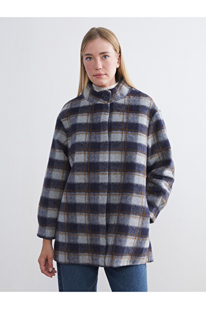 LC Waikiki Özmarka New Season Stand Collar Plaid Women's Cashmere Shirt Jacket
