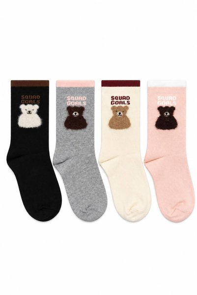 Etki 4-Piece Children's Sock Set, Girls' Socks, Colorful Socks with Cute Furr...