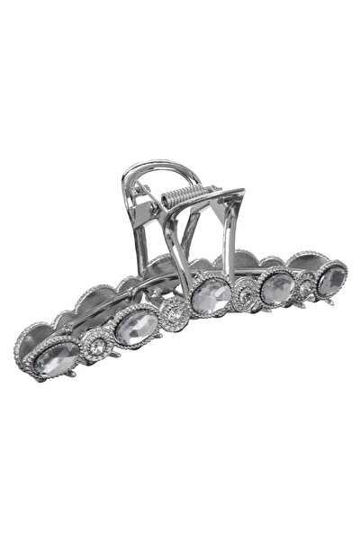 OEM Clama Par Metalica Argintie cu Stras Argintiu & Margele pentru Femei 11cm