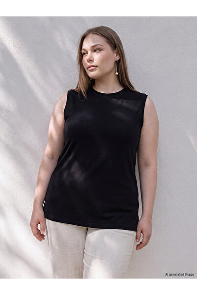 LC Waikiki Ozmarka New Season Black Large Size Crew Neck Women's Tunic