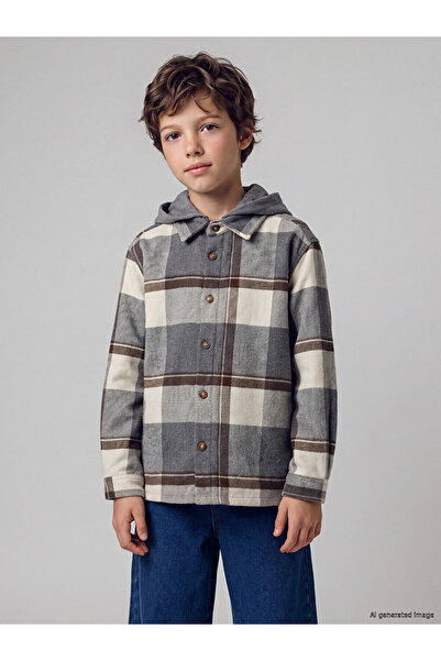 LC Waikiki Özmarka New Season Gray Plaid Boys' Shirt Jacket