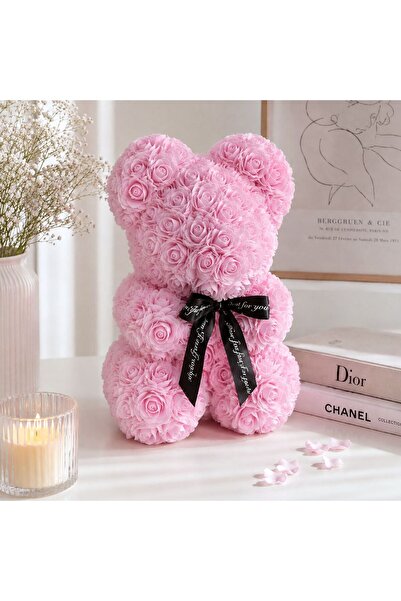 OEM Ursulet Decorativ din Trandafiri Mici Roz 23cm