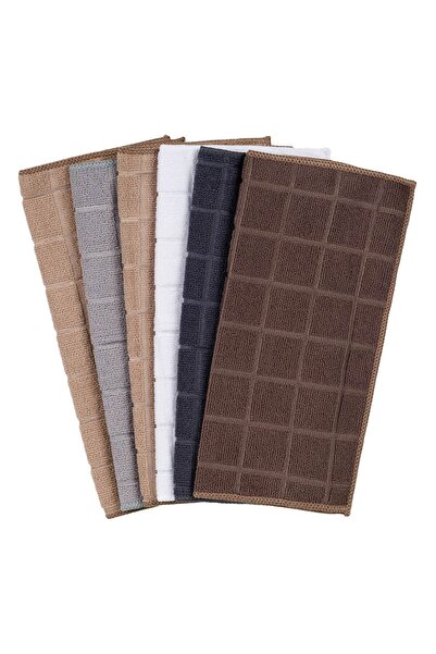 OEM Microfiber Kitchen Towels Beige Grey Checkered 30x30cm - 6pcs