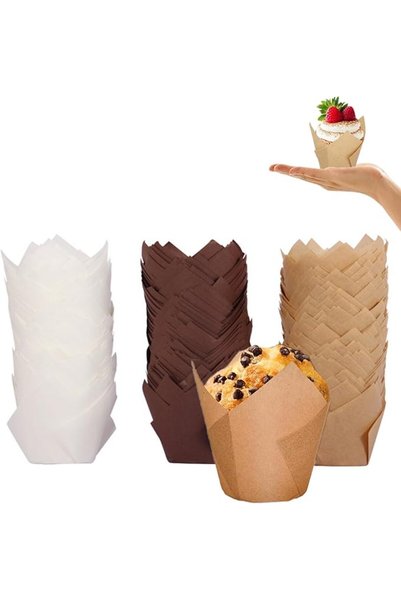Generic أكواب ورقية لخبز الكب كيك على شكل زهرة التوليب، عبوة من 150 قطعة، أكو...