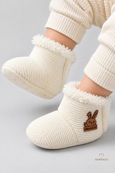 BABYDEN'S İlk Adım Bebek Panduf Kaydırmaz Tabanlı Polar Astarlı Tavşan Armalı...