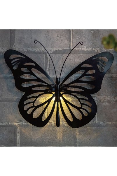 OEM Black Metallic Solar Decoration in Butterfly Shape 34x26cm
