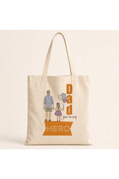 Mor Mürekkep Υφασμάτινη τσάντα με στάμπα Dad&Girl - Τσάντα ώμου ως δώρο για τ...