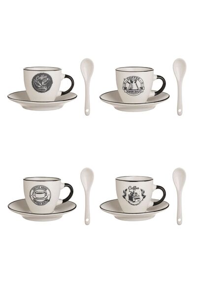 OEM Set Cesti Ceramice Maro Albe cu Diverse Modele Farfurii & Lingurite 90 ml...