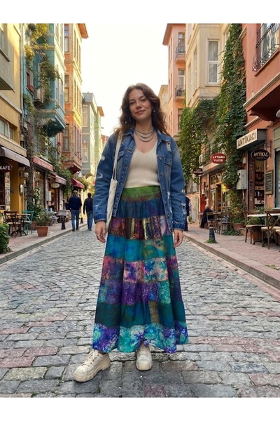 AYASOFYA OTANTIK Γυναικεία ινδική φούστα Με σχέδιο μπατίκ από 100% ινδικό μετάξι