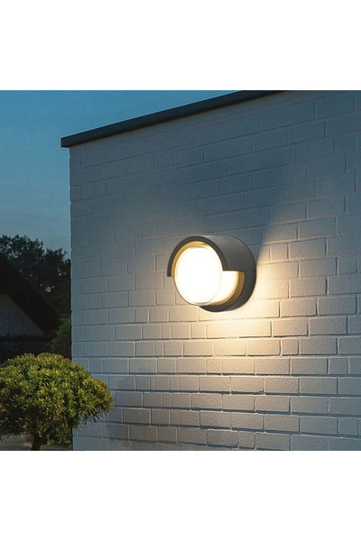 Generic Brand أبليك جداري خارجي دائري أسود LED 12 واط إضاءة صفراء 1774