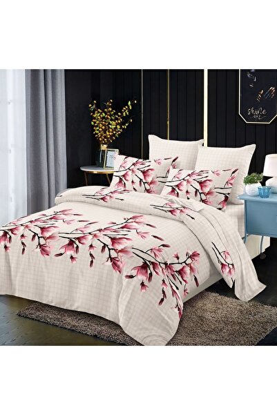 Generic Brand Σετ Παπλωματοθήκης Finet 6 Τεμαχίων, με Σχέδιο Ροζ Άνθη Μανόλιας
