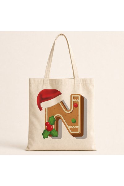 Mor Mürekkep Cookie Letter N Printed Cloth Bag Shoulder Bag