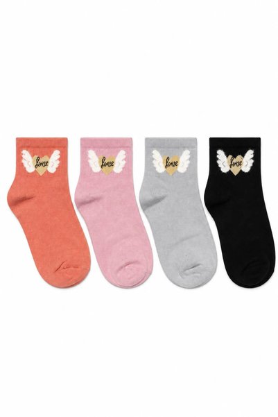 Etki Women's Heart Wing Patterned Short Socks Set of 4, Stylish Women's Socks...