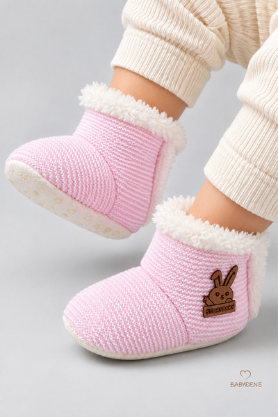 BABYDEN'S İlk Adım Bebek Panduf Kaydırmaz Tabanlı Polar Astarlı Tavşan Armalı...