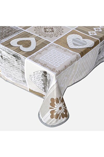 OEM Fata de Masa Plastifiata Tiles cu Inimi din Lemn 180x140cm