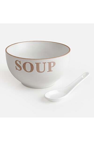OEM Ecru Ceramic Bowl & Spoon 550ml
