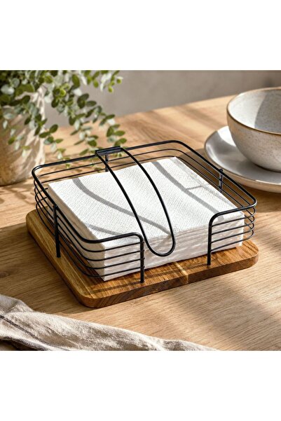 OEM Wooden Napkin Holder with Metal Clip 14.5x12x5cm