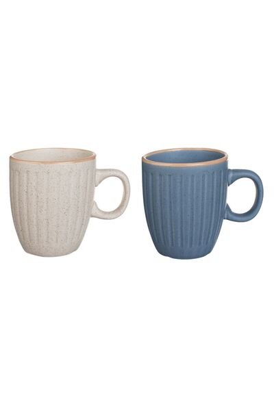 OEM Set of Ceramic Cups Beige Blue with Splash Pattern 170ml - 2pcs