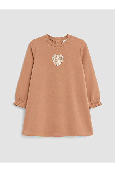 LC Waikiki Özmarka New Season Brown Crew Neck Embroidered Girl's Dress