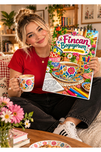 Pembe Yayınevi Mandala Boyama Kitabı - Yetişkinler İçin Boyama Sayfaları - Renkli Fincanlar - Fincan Boyama