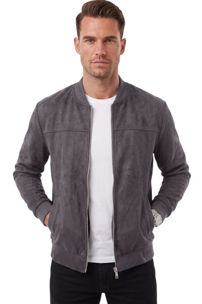 DeepSEA Erkek Slim Fit Likralı Füme Süet Ceket – Kırışmayan Ütü Gerektirmeyen Mevsimlik Mont 2504334
