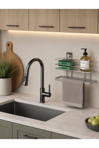 Abreque Yapışkanlı Banyo Rafı Havlu Asıcı Rafı Düzenleyici Organizer Havluluk...