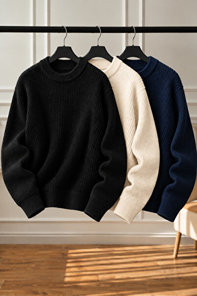 pepule Women's 3-Piece Crew Neck Oversize Knitwear Sweater Soft Knitted Sweater