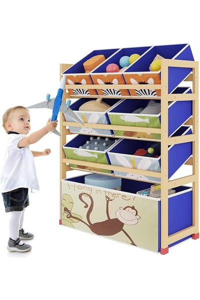 LinJie Kids Toy Storage Units,4-Layer Solid Wood Toy Storage Cabinet, With 8 ...