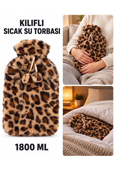 Bigohobi 1800 ml Leopar Desenli Peluş Kılıflı Sıcak Su Torbası