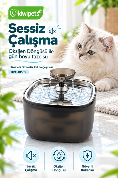 Kiwi Kiwipets KPF-10555 Otomatik Pet Su Çeşmesi Kedi ve Köpek Su Pınarı