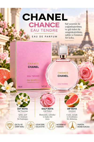 Chanel CHANCE EAU TENDRE Eau De Parfum 100 ml – Çiçeksi ve Meyvemsi Notalı Za...