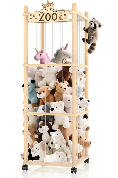 Andgogo Stuffed Animal Storage, Wooden Large Stuffed Animal Holder Organizer ...