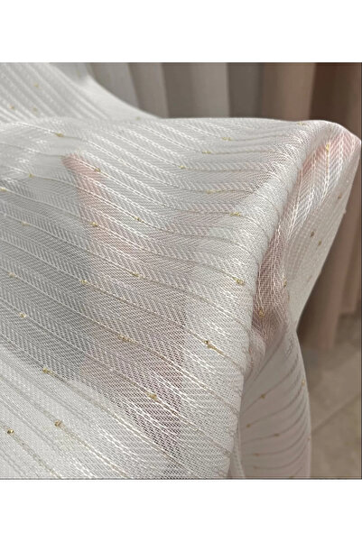 İNCİLİFE Lara Gold Glittery Spotted Tulle Curtain 1/3 Non-Crinkle No Ironing ...