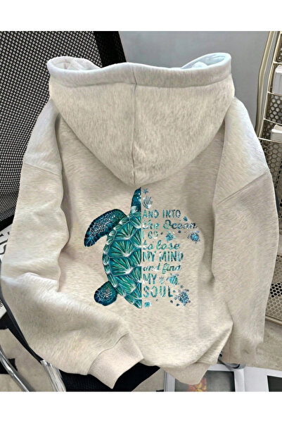 one button Hanorac oversize unisex, verde, cu imprimeu broască țestoasă, prem...