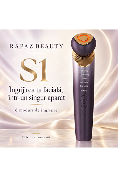 RAPAZ TREND RPZ Aparat de îngrijire facială RAPAZ Beauty S1, 6 moduri, curățare, masaj facial, încălzire și răcire, lumină LED, 3 trepte de intensitate, USB-C, Violet/Auriu