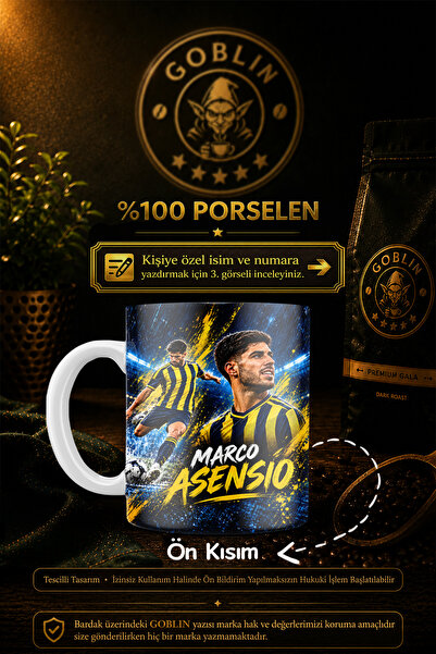 Goblin Kişiye Özel İsimli Numaralı Dijital İmzalı Marco Asensio Baskılı Kupa ...