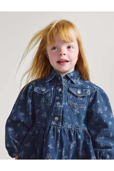 Marks & Spencer Çiçek Desenli Denim Çocuk Elbise