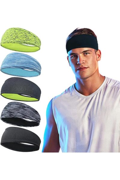 Bukela 5PCS Men's Sports Headbands, Breathable Sweatbands for Running Cycling...