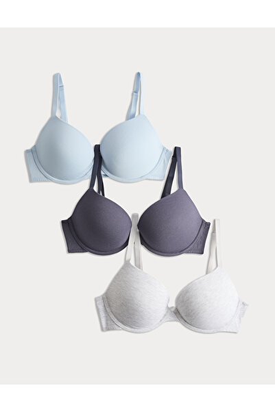Marks & Spencer 3'lü Pamuklu Push Up T-Shirt Sütyeni