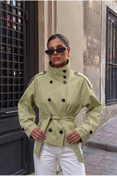 Lovely butik Jachetă scurtă tip trench cu guler înalt, detalii epoleți și curea