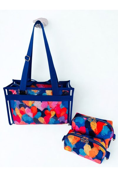 MORA BAG Carrying Case Full Set Watercolor Hearts/ Saks Blue 4 Pieces