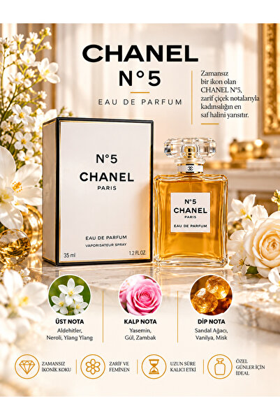 Chanel N°5 Eau De Parfum Spray 35 ml – Çiçeksi, Pudramsı ve Odunsu Karakterli...